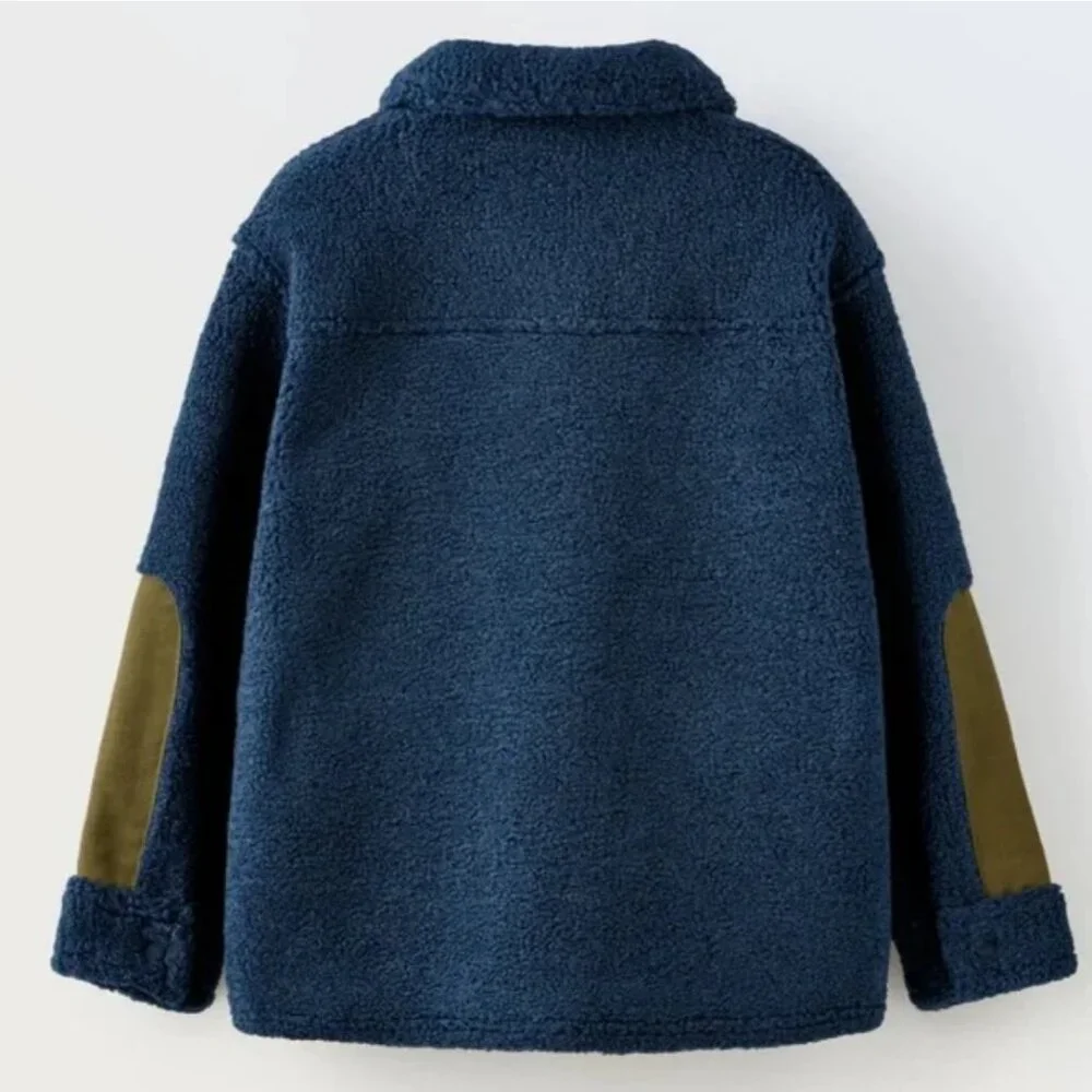 Zara Boys Contrasting Polar Fleece Overshirt Jacket